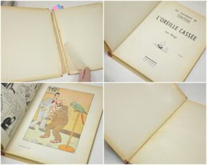 Avant / Après restauration de la garde, page de titre et une des illustrations en hors-texte.