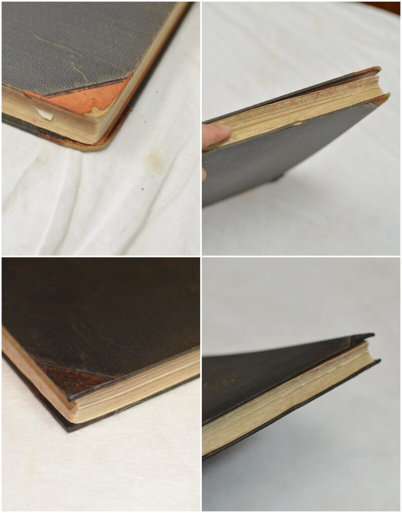 Avant / Après restauration des coins en cuir. Avant / Après restauration des coins en cuir.